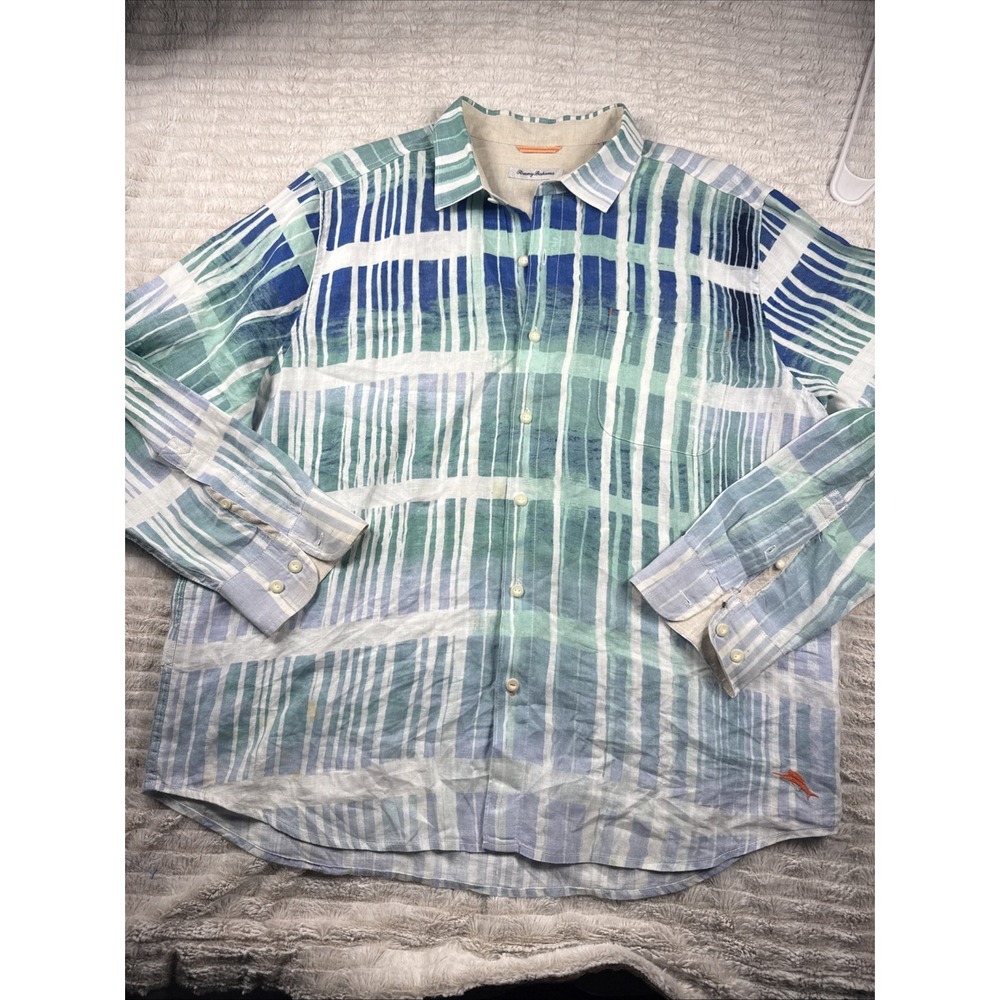 Tommy Bahama Mens XL Okeechobee Ombre Breezer 100% Linen Shirt Long Sleeve